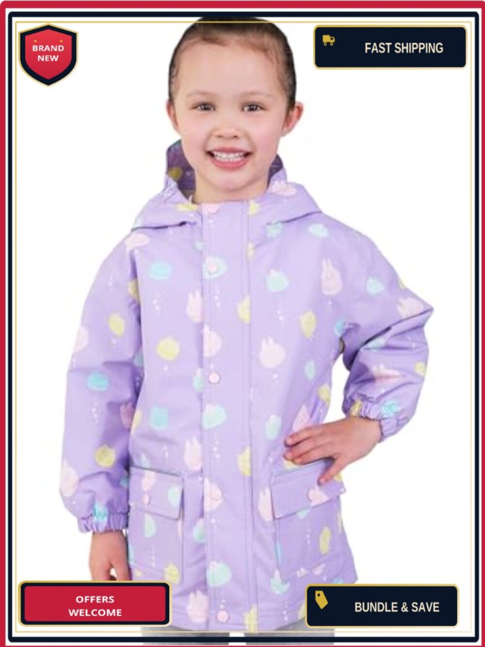 Waterproof Fleece-Lined Rain Jacket for Kids with Hood